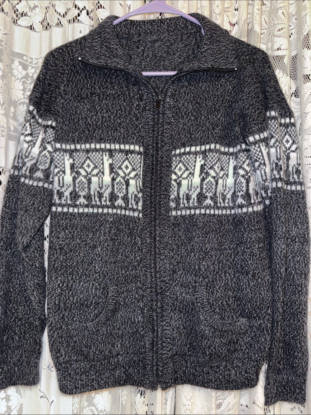 Alpaca llama full zip cardigan sweater